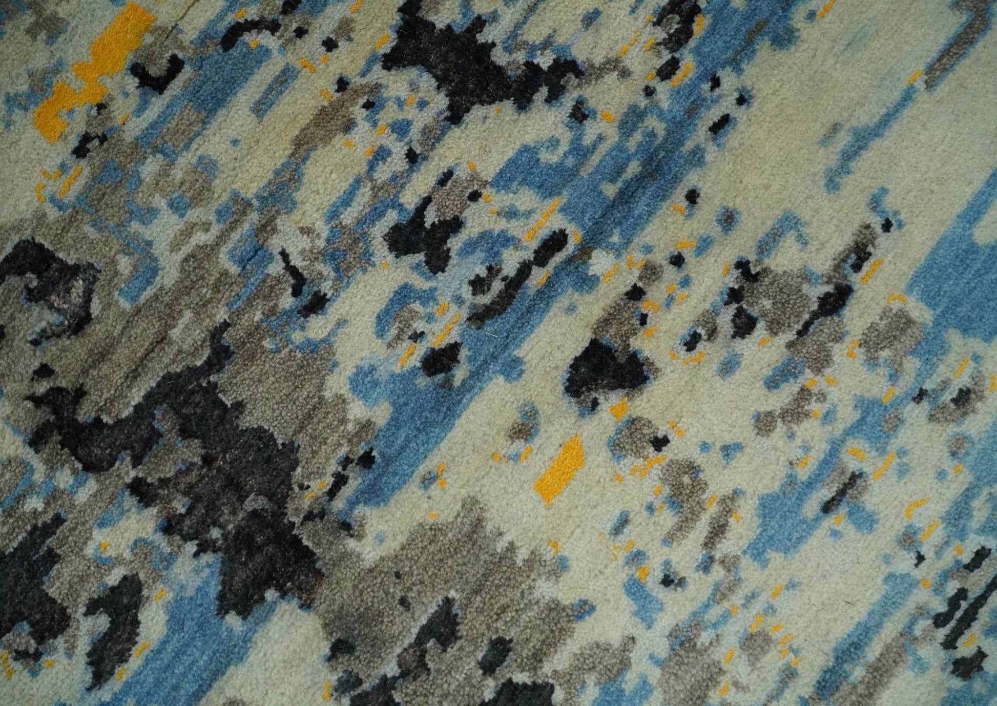 10x14 Fine Hand Knotted Blue and Black Modern Abstract Style Antique Wool and Silk Area Rug | AGR49 - Nuvé