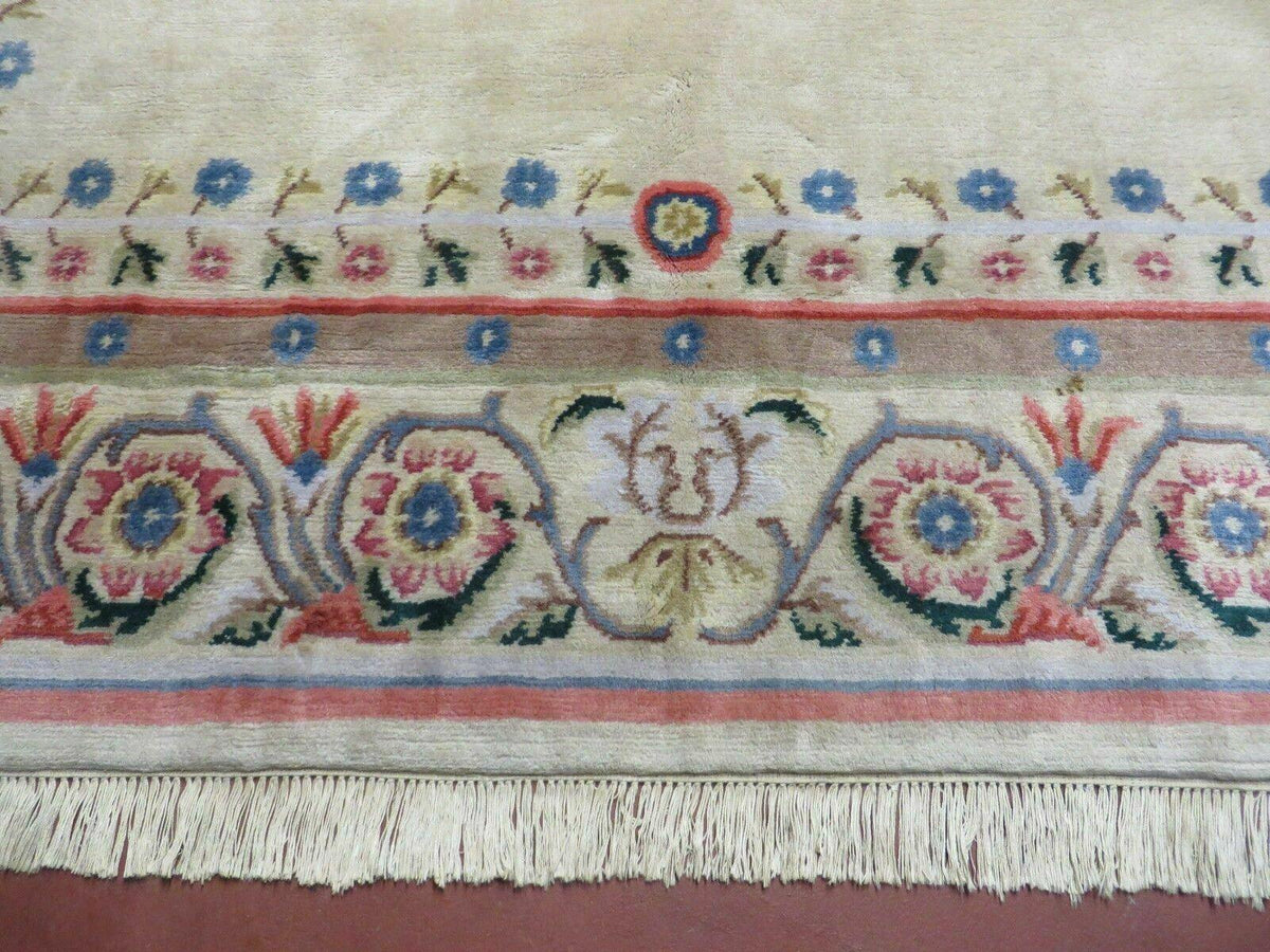 8' X 10' Vintage Handmade Wool Rug Aubusson Savonnerie Design European Nice