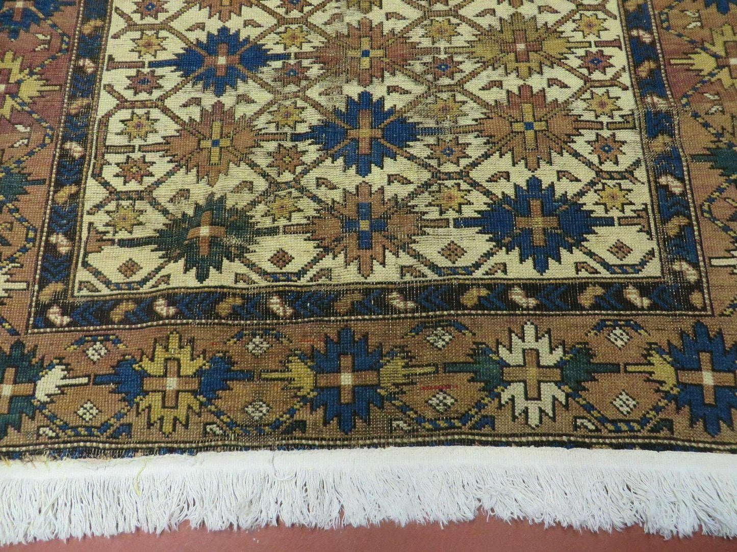 4' X 5' Antique Handmade Caucasian Kazak Shirvan Wool Rug Snow Flakes - Nuvé