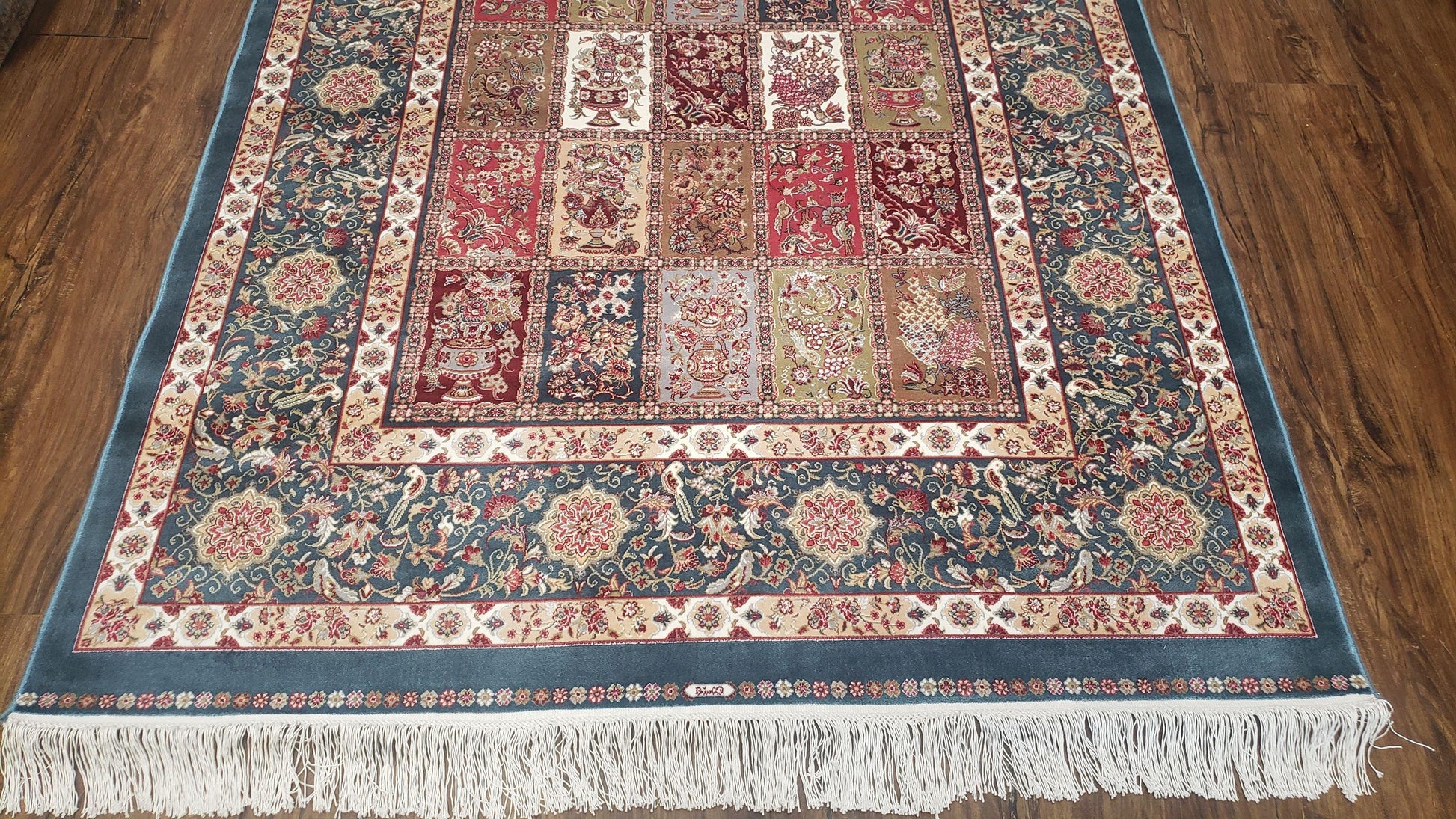 Silk Carpet 4x6 Blue, Panel Design, Four Seasons Pattern, Super Fine & Soft, Bamboo Silk, 4 x 6 Oriental Area Rug, High Quality, New Rug - Nuvé