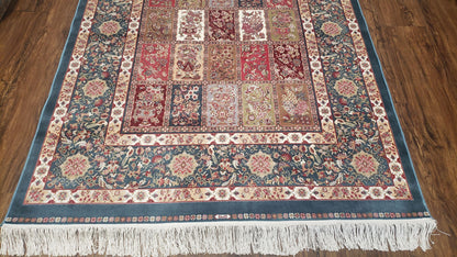 Silk Carpet 4x6 Blue, Panel Design, Four Seasons Pattern, Super Fine & Soft, Bamboo Silk, 4 x 6 Oriental Area Rug, High Quality, New Rug - Nuvé