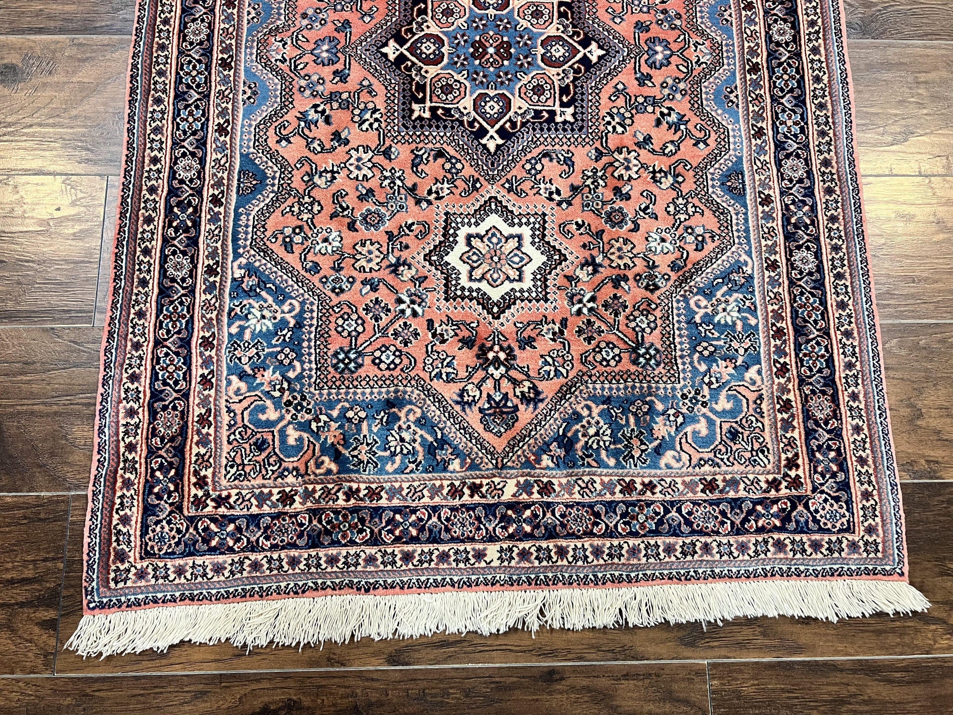 Persian Shiraz Rug 3x5, Geometric Tribal Rug, Wool Hand Knotted Vintage Carpet, Light Red & Blue, Signed by Masterweaver - Nuvé