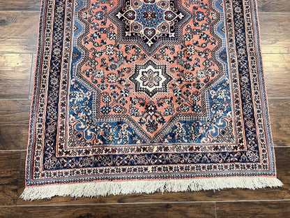 Persian Shiraz Rug 3x5, Geometric Tribal Rug, Wool Hand Knotted Vintage Carpet, Light Red & Blue, Signed by Masterweaver - Nuvé