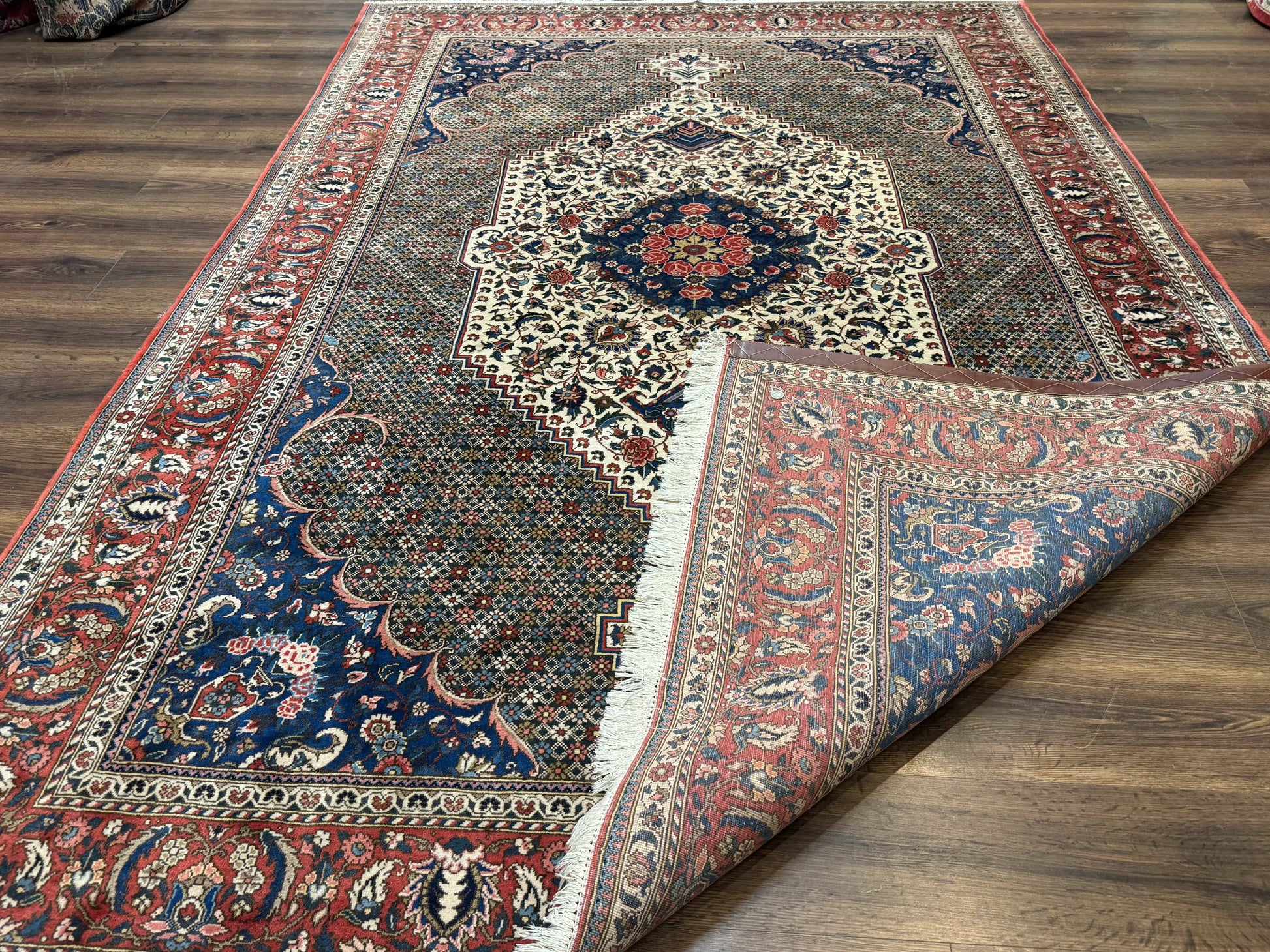 Persian Rug 7x10, Bakhtiari Saman Rug, Unique Design and Colors, Ivory Red Blue, Large Tribal Rug - Nuvé