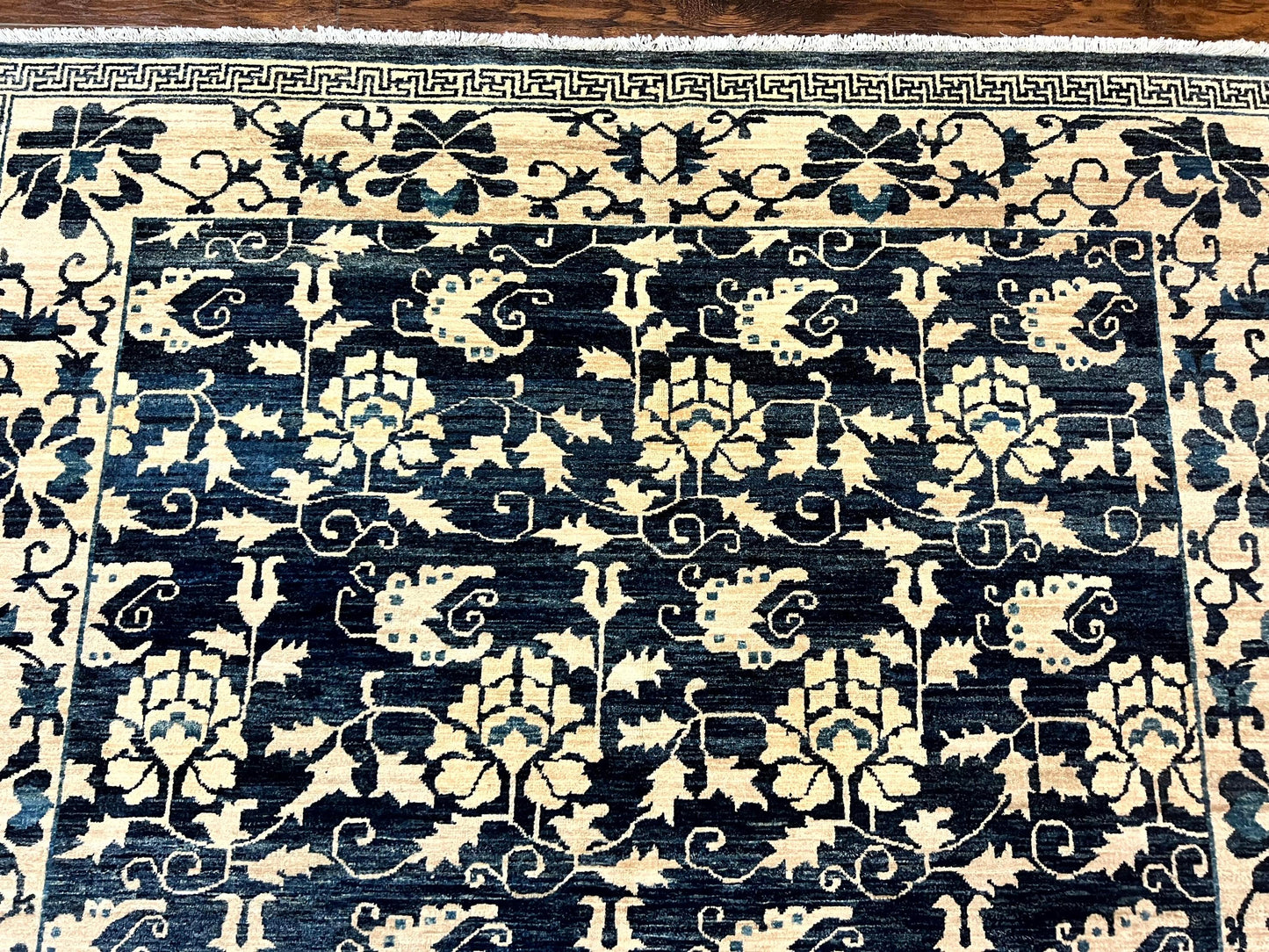 Sino Persian Rug 6x9, Hand Knotted Wool Carpet, Floral Allover, Blue Cream-Tan - Nuvé