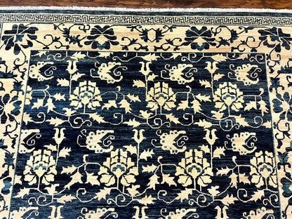 Sino Persian Rug 6x9, Hand Knotted Wool Carpet, Floral Allover, Blue Cream-Tan - Nuvé