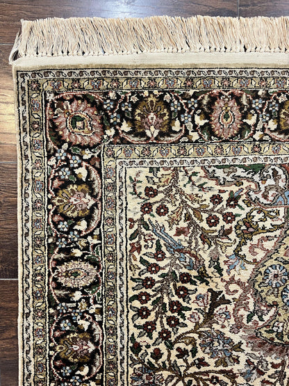 Turkish Kayseri Silk Rug 3x5, Tree of Life Silk Oriental Carpet, Birds Persian Vase Design, Hand Knotted Vintage Fine Rug, 340 KPSI - Nuvé