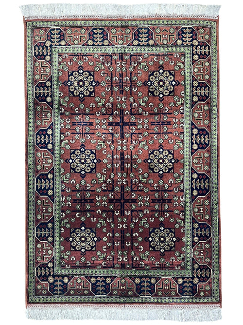 Hand-Knotted Bukharayi Rug – Brown 59” x 40” | Traditional Afghani Wool Rug - Nuvé