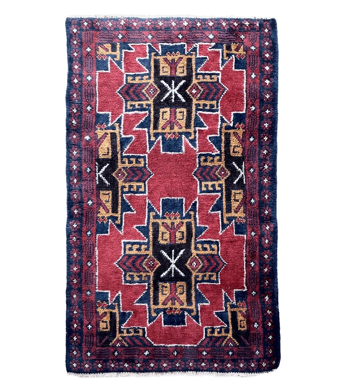 2' 8" X 4' 6" Vintage Handmade Tribal Wool Rug Balouchi Rug Afghan Rug Red Blue