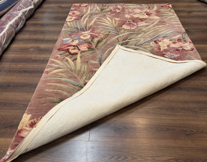 Hand Tufted Floral Rug 5x8, Light Rose Wool Carpet - Nuvé