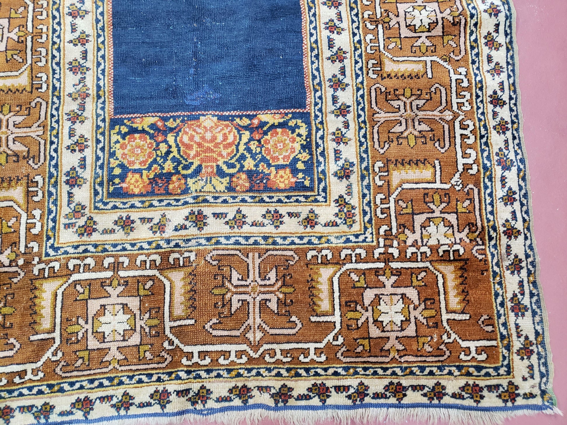 Antique Turkish Anatolian Ghiordes Prayer Rug, Twin Mihrabs, Rare Collectible Oriental Rug, Early 20th Century Prayer Rug, 3'9" x 5'2" - Nuvé