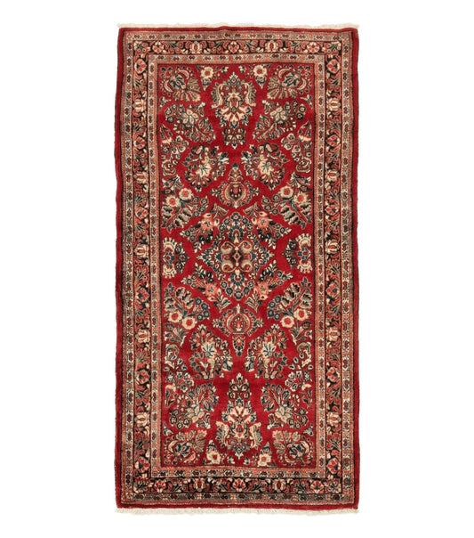 Red Persian Sarouk Rug 3 x 5.8, Antique Wool Carpet, 210 KPSI