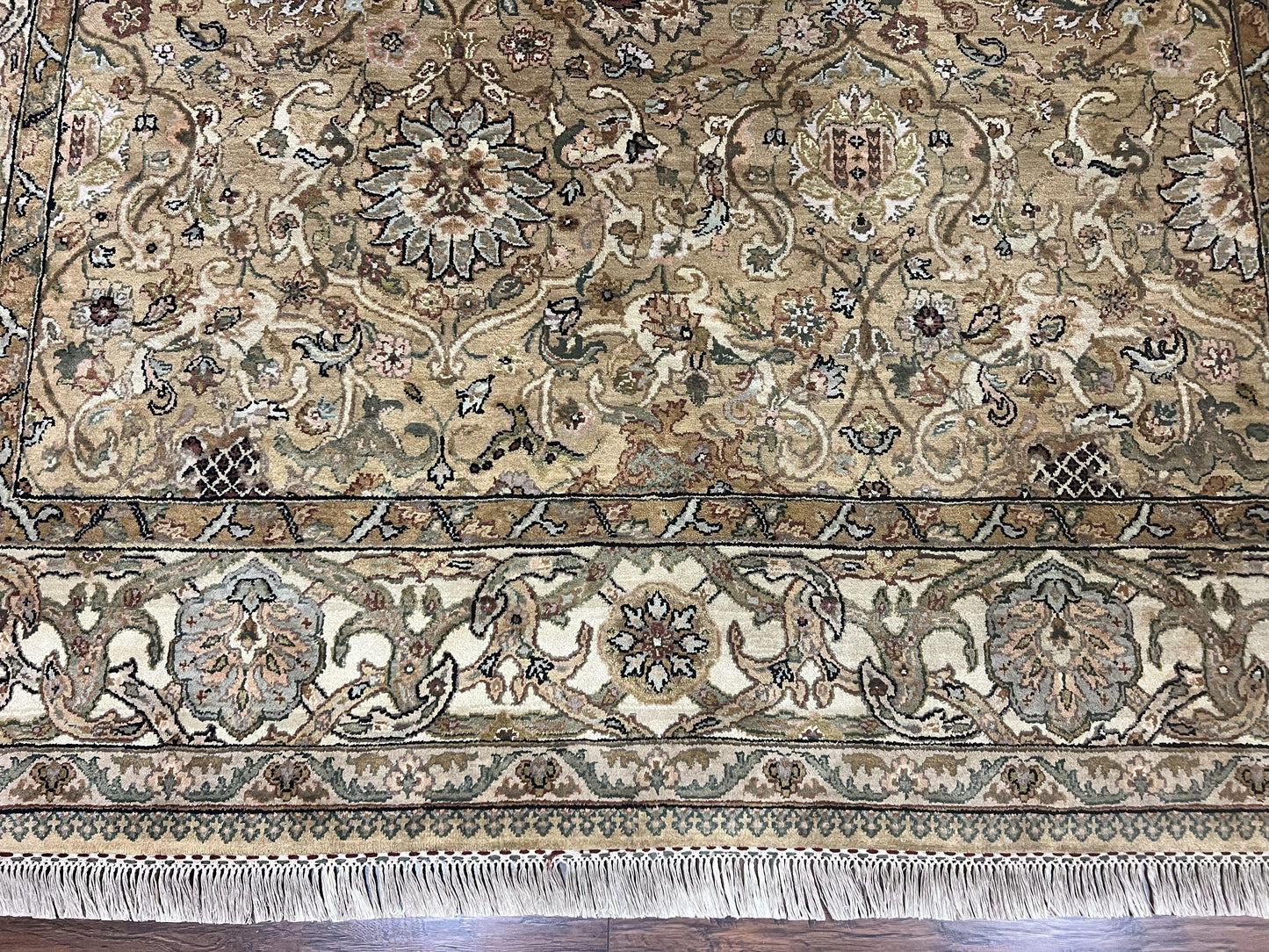 Indo Mahal Rug 8x10, Indian Jaipur Rug 8 x 10 ft, Wool Indo Persian Carpet, Handmade Traditional Floral Area Rug, Olive Green, Vintage Rug - Nuvé