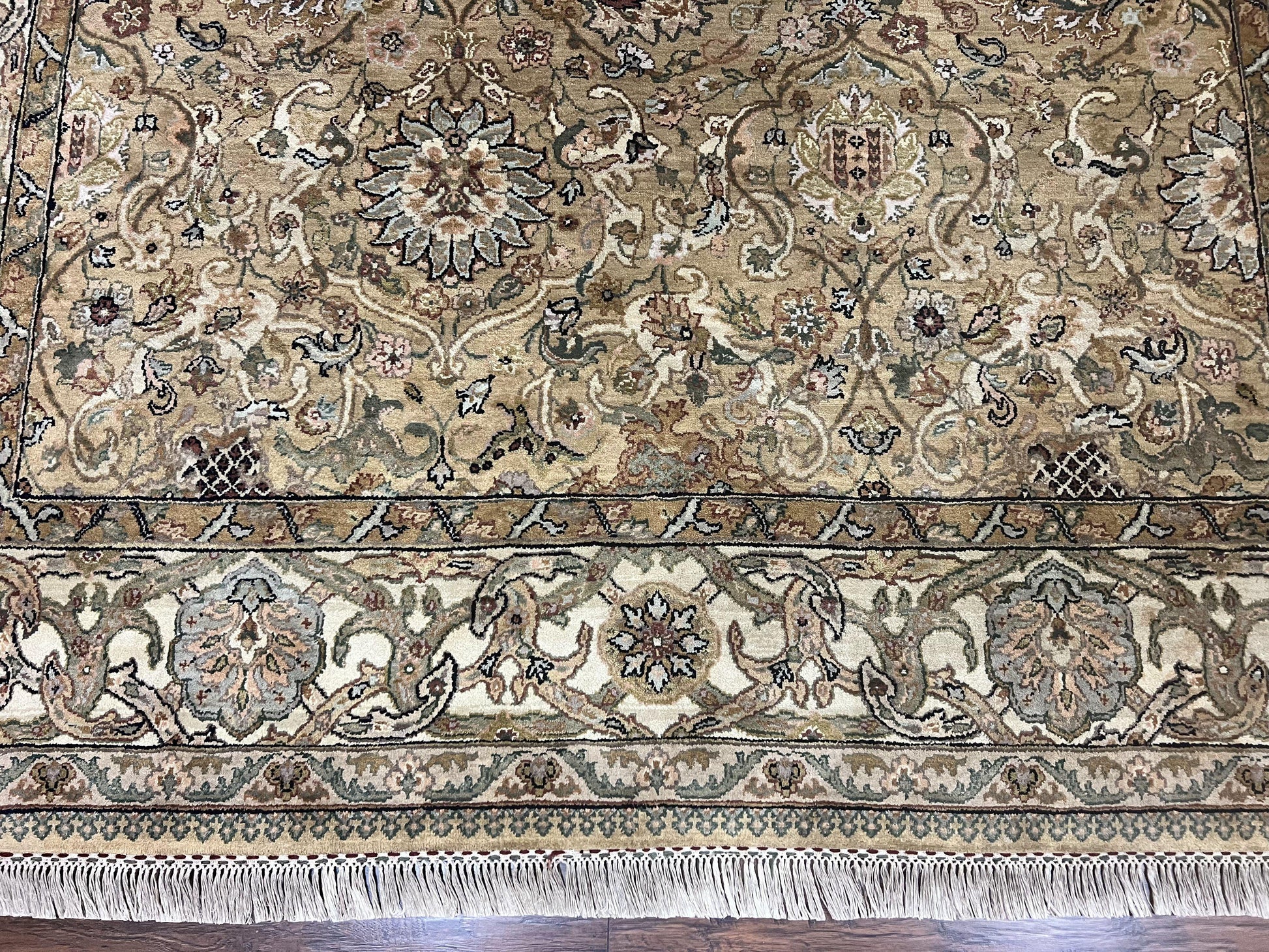 Indo Mahal Rug 8x10, Indian Jaipur Rug 8 x 10 ft, Wool Indo Persian Carpet, Handmade Traditional Floral Area Rug, Olive Green, Vintage Rug - Nuvé