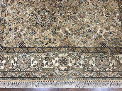 Indo Mahal Rug 8x10, Indian Jaipur Rug 8 x 10 ft, Wool Indo Persian Carpet, Handmade Traditional Floral Area Rug, Olive Green, Vintage Rug - Nuvé