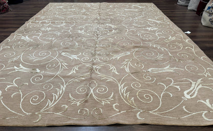 Tibetan Rug 9x12 Wool and Silk Beige Modern Handmade Carpet - Nuvé