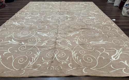 Tibetan Rug 9x12 Wool and Silk Beige Modern Handmade Carpet - Nuvé