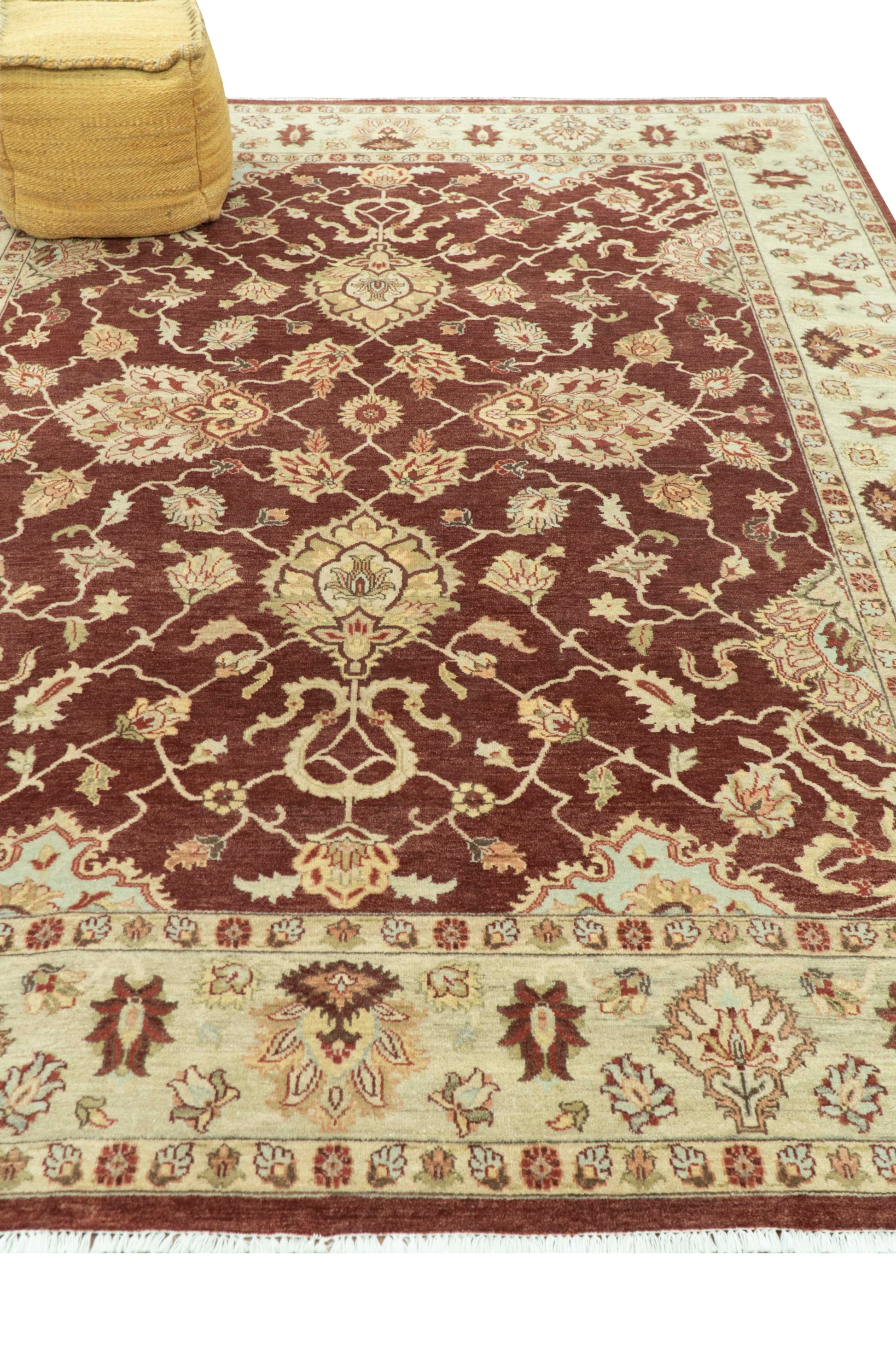 8X10 Fine Hand Knotted Rust And Gold Traditional Design Wool Rug - Nuvé