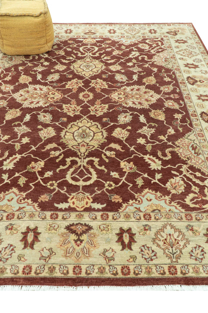 8X10 Fine Hand Knotted Rust And Gold Traditional Design Wool Rug - Nuvé
