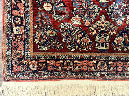 Antique Persian Sarouk Rug 3x5, Red, Floral, 200 KPSI - Nuvé