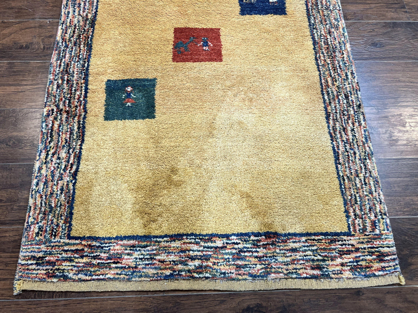 Indo Gabbeh Rug 3.7 x 5, Tribal Rug, Boho Rug, Wool Handmade Carpet - Nuvé