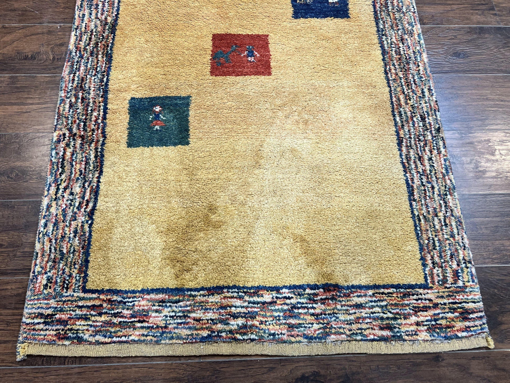 Indo Gabbeh Rug 3.7 x 5, Tribal Rug, Boho Rug, Wool Handmade Carpet - Nuvé