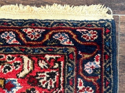 Small Antique Persian Tribal Rug 2x3, Red, Floral, Handmade, Hamadan Rug - Nuvé