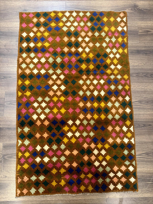 Afghan Balouch Rug 3x5, Multicolor, Vintage, Wool, Handmade - Nuvé