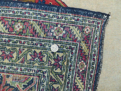 Persian Tabriz Rug 10x13 Oriental Carpet, Ivory Open Field, Geometric Medallion, Red Blue, Hand Knotted, Large Wool Area Rug Vintage Antique 1950s - Nuvé