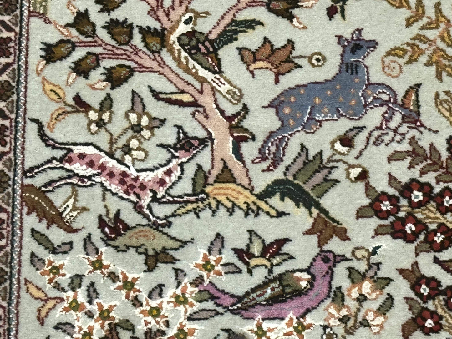Wonderful Persian Tabriz Rug 3x5, Tree of Life, Animal Pictorials, Birds, Wool & Silk Highlights, Fine 330 KPSI - Nuvé