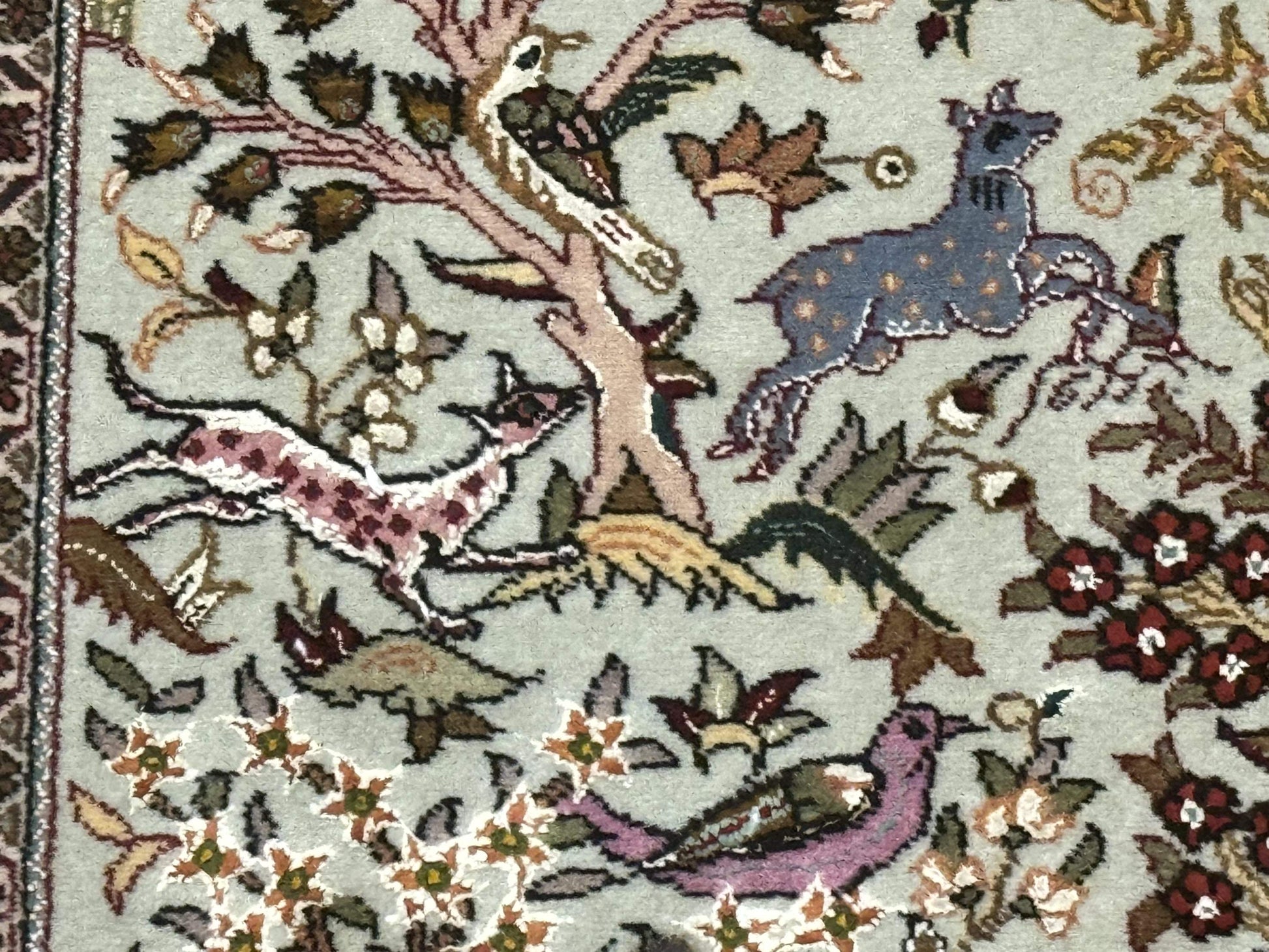 Wonderful Persian Tabriz Rug 3x5, Tree of Life, Animal Pictorials, Birds, Wool & Silk Highlights, Fine 330 KPSI - Nuvé