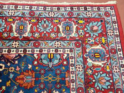 Rare Antique Persian Veramin Carpet, Mina-Khani Pattern, Blue, Red, Ivory, 7x11 ft, Hand-Knotted, Wool - Nuvé