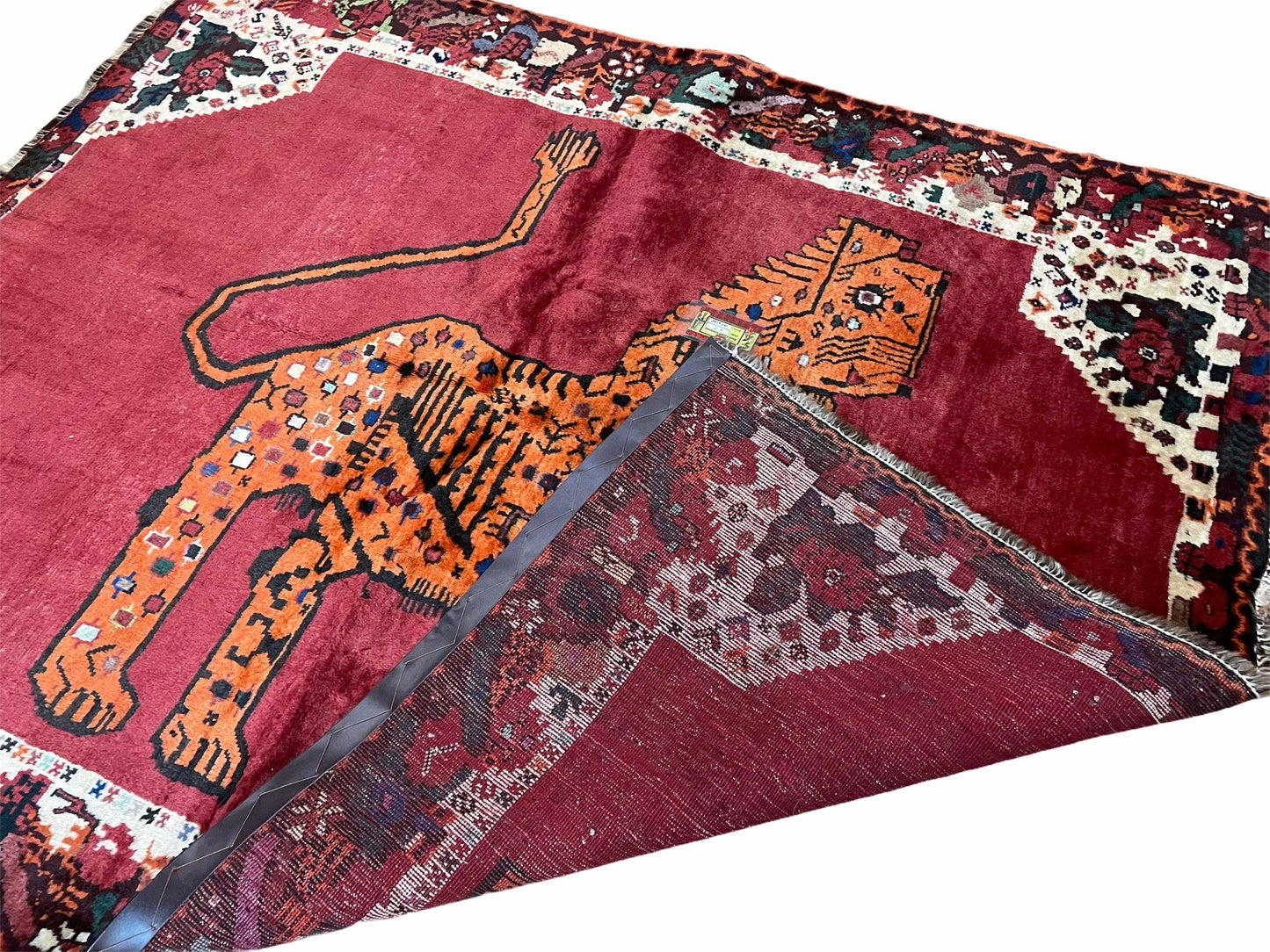 5 X 6 Handmade Rug Zagros Quality Wool Rug Lion Organic Dyes Red Leopard Tribal - Nuvé