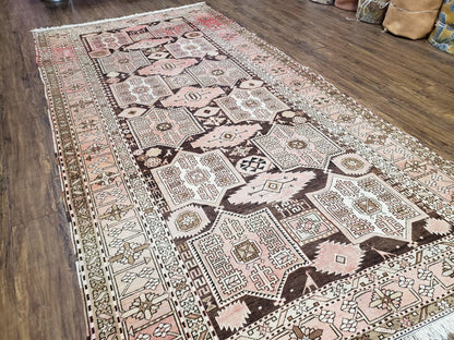 Antique Caucasian Rug 5' 5" x 10' 9", Shirvan Carpet, Wide Oriental Corridor Runner, Quality Handmade Hand-Knotted Wool Rug, Pale Pink Black