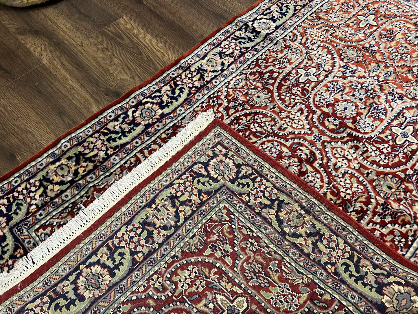 Indo Persian Rug 4x7, Allover Floral Oriental Carpet, Red and Navy Blue, Hand Knotted Indian Kashmiri Traditional Vintage Area Rug 4 x 7 ft - Nuvé
