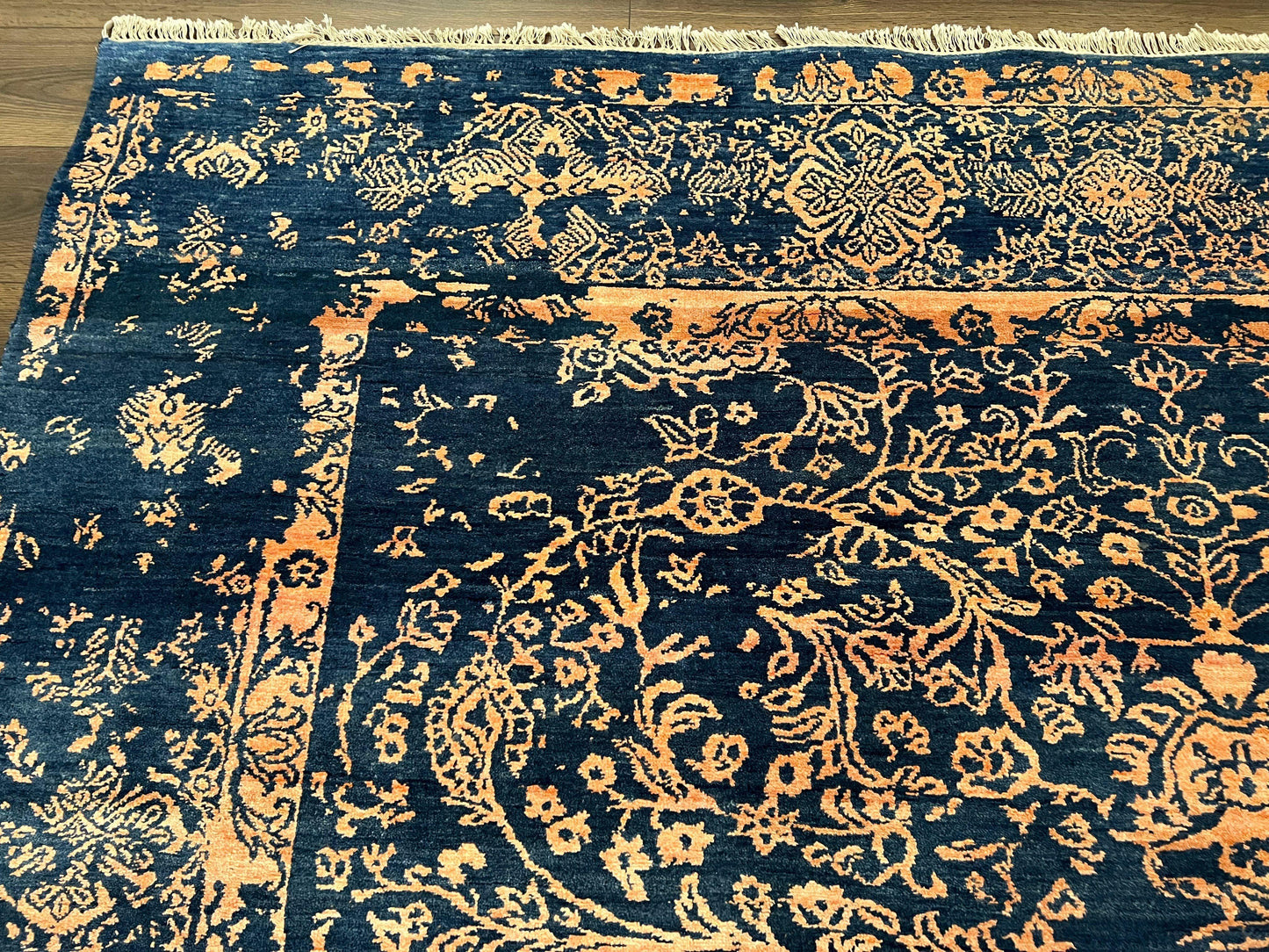 Area Rug 8x10 High Quality Handmade Oriental Carpet, Modern Contemporary Rug, Rug for Living Room, Wool Rug, Blue and Gold, Pakistani Rug - Nuvé