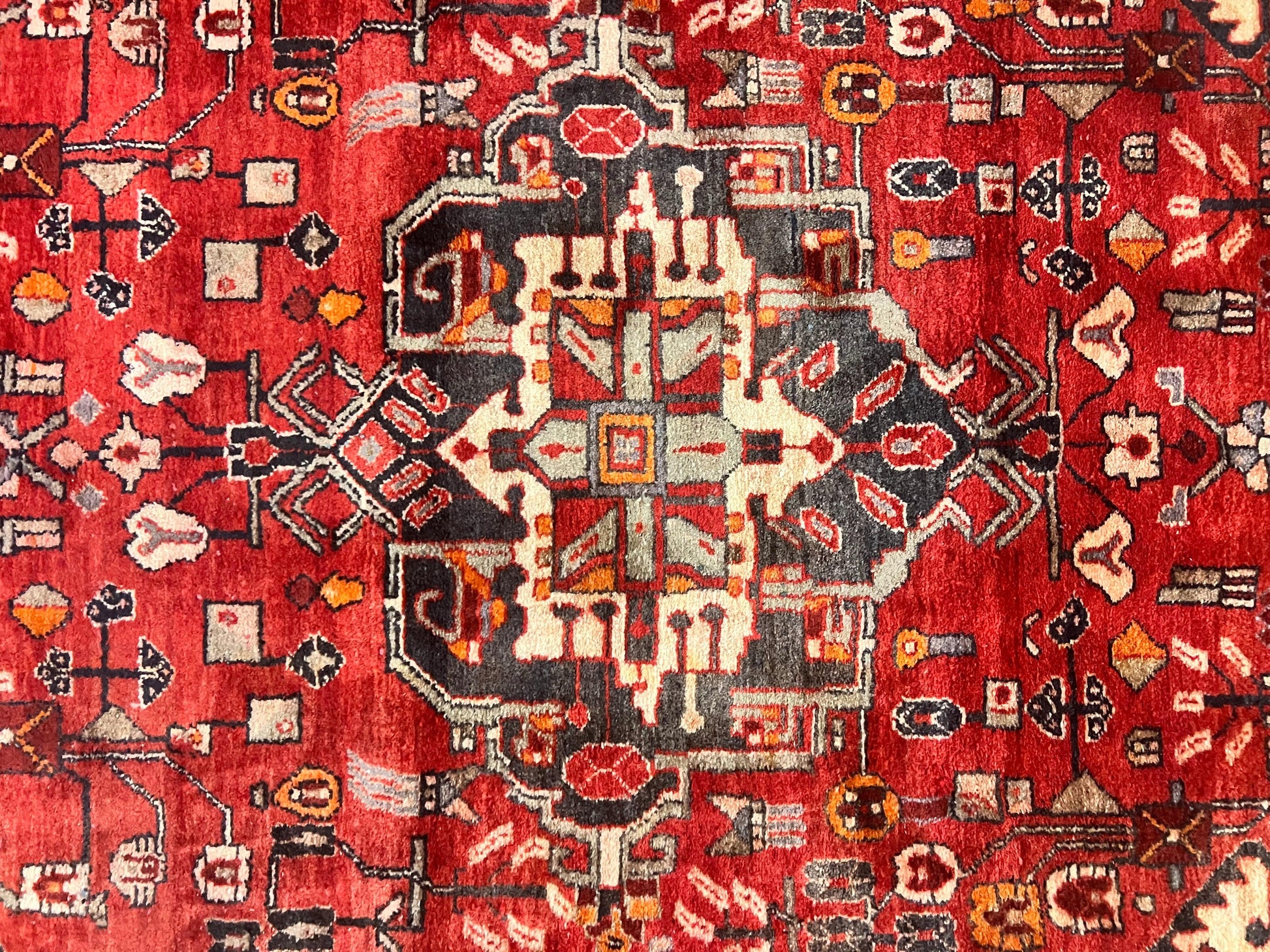 Antique Persian Tribal Rug 4 x 8, Geometric Medallion, Boho Rug, Wool Handmade Rug, Red 4x8 Rug, Persian Hamadan Rug - Nuvé