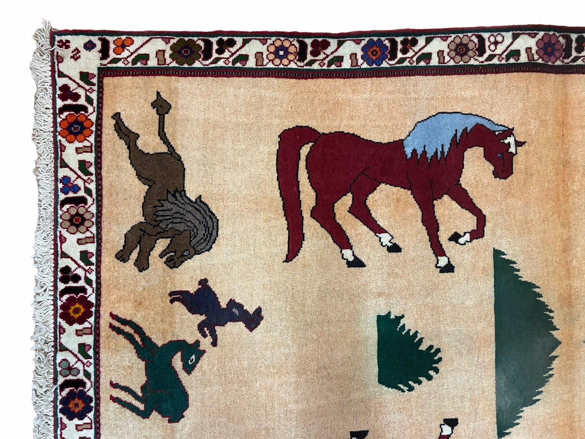 4x6 Rug Handmade Zagros Quality Wool Horses Tribal Hand-Knotted Rug Veggie Dye - Nuvé