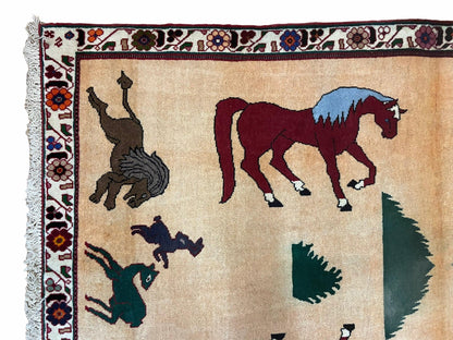 4x6 Rug Handmade Zagros Quality Wool Horses Tribal Hand-Knotted Rug Veggie Dye - Nuvé