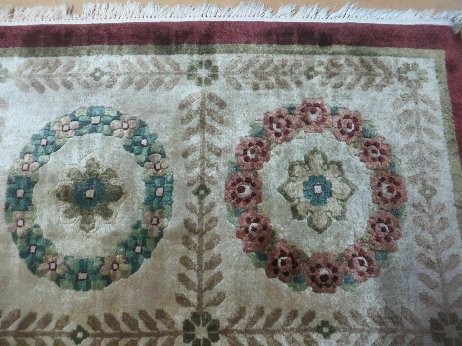 9' X 12' Modern Handmade Indo Lahore Wool Rug Art Deco Olive Ivory Nice Wow - Nuvé