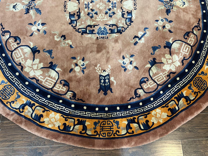 Antique Round Chinese Wool Rug 8x8, Chinese Peking Carpet, Asian Oriental Carpet 8 x 8 ft, Chinese Art Deco Rug, Nichols Rug - Nuvé