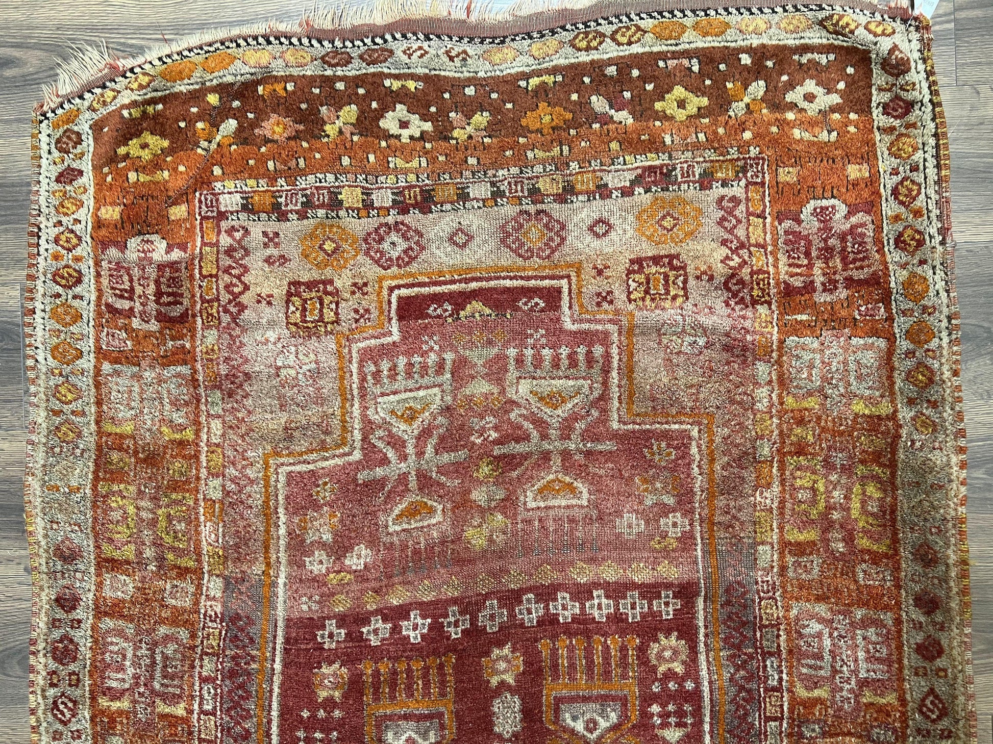 Antique Turkish Melas Rug 4x7, Tribal Geometric Unique Collectible Hand Knotted Wool Oriental Carpet, Rare 1920s Rug, Burnt Orange Red - Nuvé