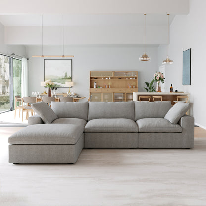 Nuvé® Solace Modular Bouclé Cloud Sofa - Space Grey - 3-Seater Sectional Sofa with Ottoman - Nuvé