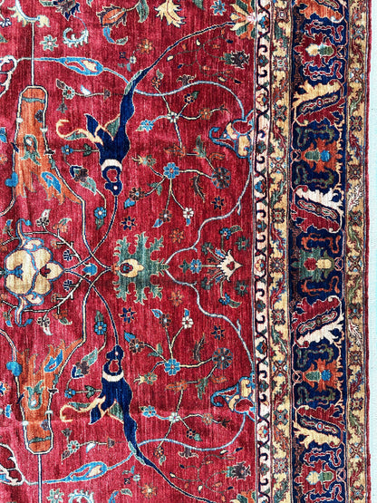 Hand-Knotted Afghani Bidjar Wool Rug – 9’x12’6” – Intricate Geometric & Floral Motifs - Nuvé