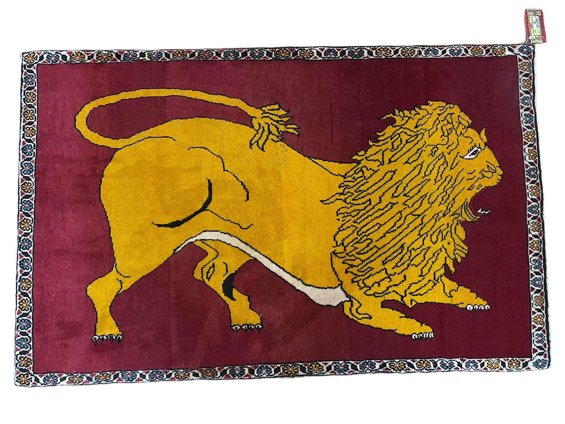 Persian Gabbeh Rug 3x4, Lion Pictorial, Red - Nuvé