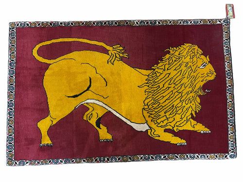 Persian Gabbeh Rug 3x4, Lion Pictorial, Red - Nuvé