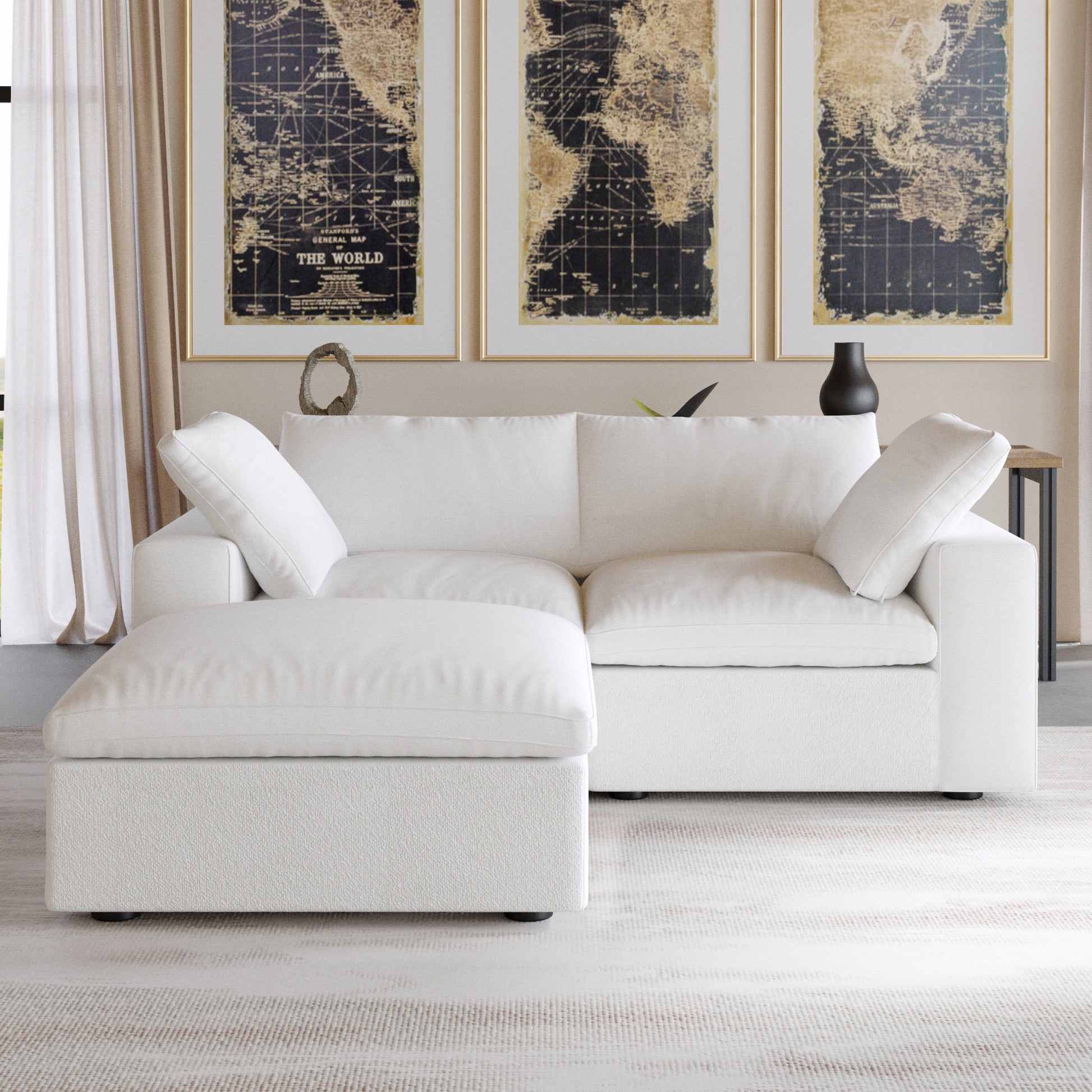 Nuvé® Solace Modular Bouclé Cloud Sofa - Snow White - 2-Seater Sectional Sofa with Ottoman - Nuvé