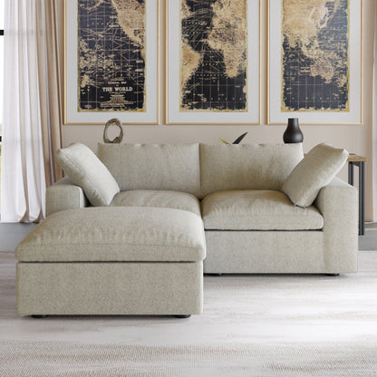 Nuvé® Solace Modular Bouclé Cloud Sofa - Khaki - 2-Seater Sectional Sofa with Ottoman - Nuvé