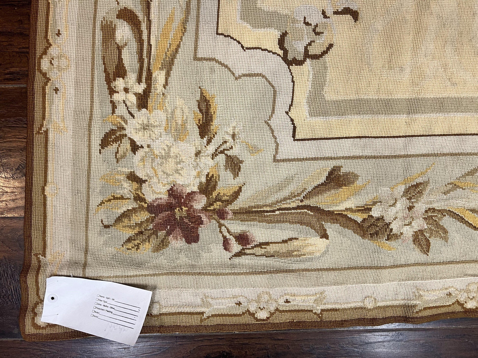 Needlepoint Rug 6x9, Elegant European Design Aubusson Carpet, Vintage Wool Handmade Rug, Light Yellow Ivory - Nuvé