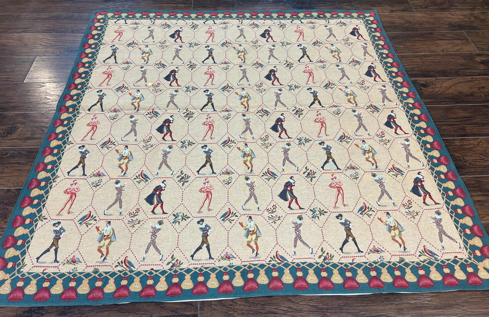 Square Tapestry 5x5, Wall Hanging, Human Pictorials, Court Jesters, Vintage - Nuvé